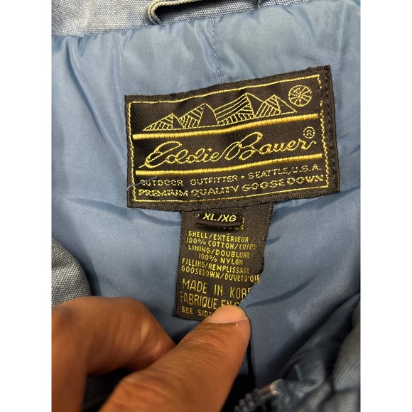 Vintage Eddie Bauer Mens XL Tall Blue Goose Down Parka Insulated Winter Coat - Picture 5 of 11